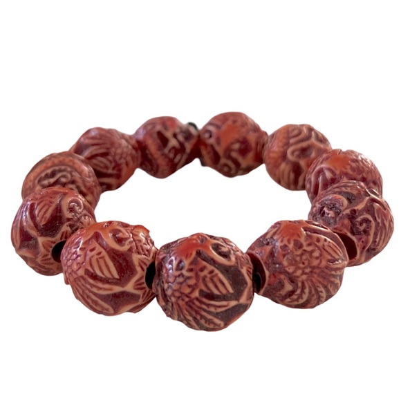 Dragon Red Beaded Stretch Tibetan Buddha Buddhist Prayer Meditation Bracelet - Picture 5 of 7